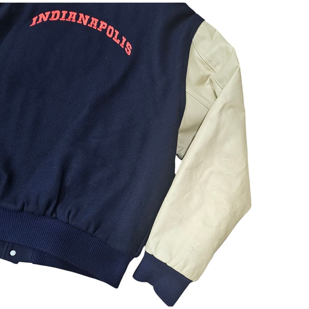 Vintage Rennoc Varsity Jacket Mens Large Blue  Cream Leather Wool Snap USA - Picture 10 of 10
